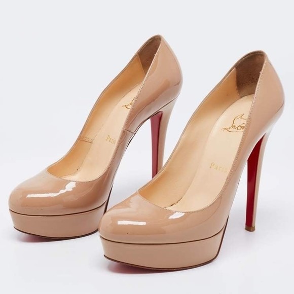 Christian Louboutin Bianca Patent Leather Heels In Beige